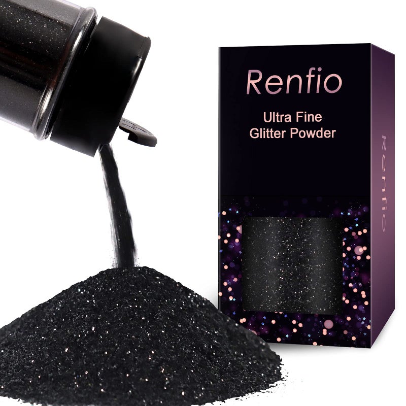 Renfio Ultra Fine Metallic Resin Glitter Powder 2.11 Oz (60g) PET Flakes Crafts Sequins 1/128" Black Glitter Epoxy Chips Flakes for Tumblers Slime Halloween Decorations - Deep Black - Image 1