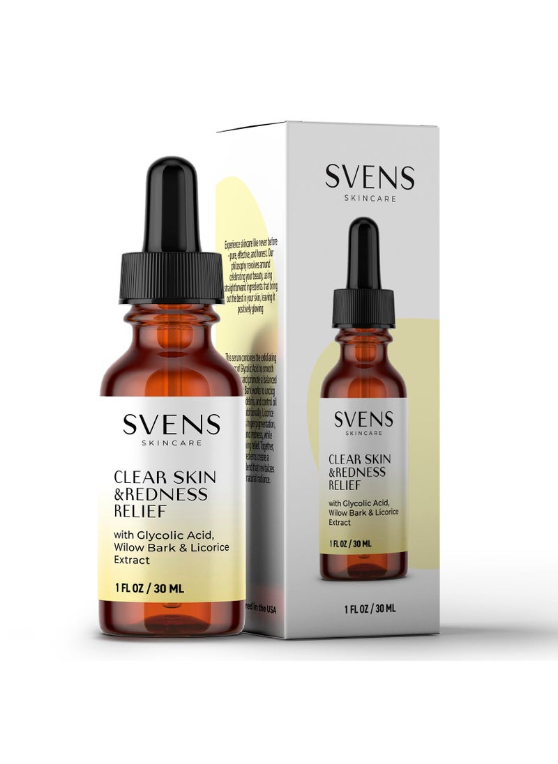 Svens Skincare - Svens Skincare Radiant Clear Skin Redness Relief Serum - Glycolic Acid, Willow Bark & Licorice Extract, 1 fl oz - Image 1