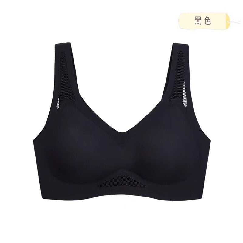 Summer new products seamless breathable sports shockproof vest underwear sexy stitching mesh big U beautiful back girl bra black L size [105-120 catties] - Image 1
