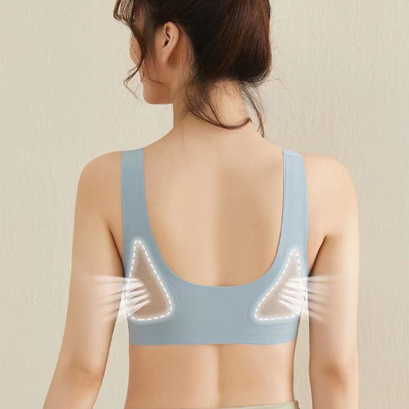 Summer new products seamless breathable sports shockproof vest underwear sexy stitching mesh big U beautiful back girl bra black L size [105-120 catties] - Image 5