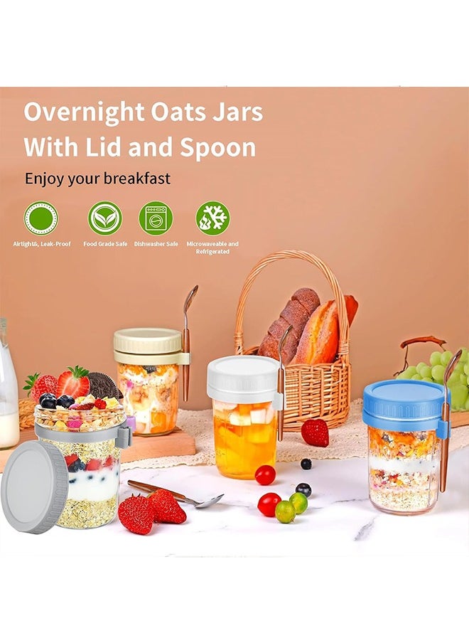 Yoawllty - 6 Packs Overnight Oats Containers with Lids and Spoons,12oz Glass Airtight Yogurt Overnight Oats Jars, Large Capacity Airtight Jars for Milk, Cereal, Fruit - Image 1