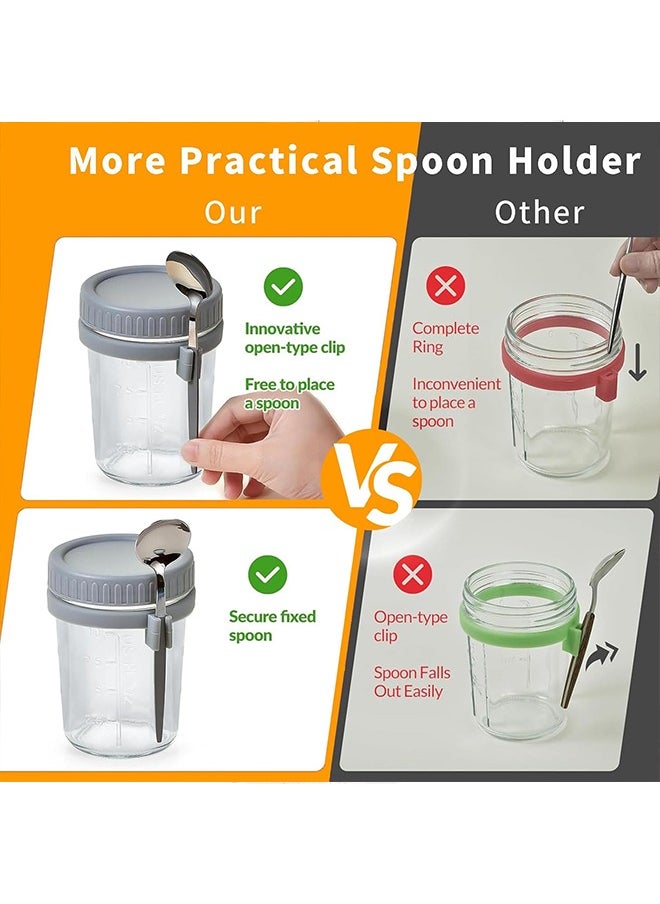 Yoawllty - 6 Packs Overnight Oats Containers with Lids and Spoons,12oz Glass Airtight Yogurt Overnight Oats Jars, Large Capacity Airtight Jars for Milk, Cereal, Fruit - Image 1