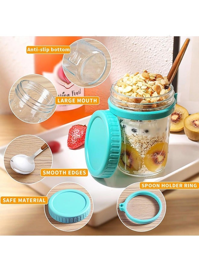 Yoawllty 6 Packs Overnight Oats Containers with Lids and Spoons,12oz Glass Airtight Yogurt Overnight Oats Jars, 350ML Large Capacity Airtight Jars for Milk, Cereal, Fruit - Image 4