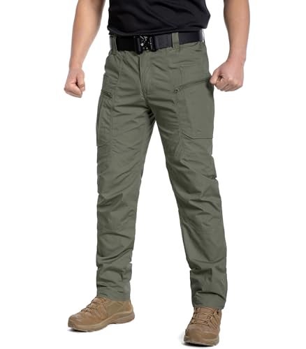 CARWORNIC Men's Ripstop Tactical Pants Water Resistant Cargo Work Pants Lightweight Breathable Outdoor Hiking Pants for EDC Military Combat Security Construction Trekking with 8 Pockets Army Green - Image 2