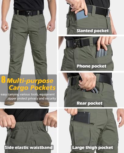 CARWORNIC Men's Ripstop Tactical Pants Water Resistant Cargo Work Pants Lightweight Breathable Outdoor Hiking Pants for EDC Military Combat Security Construction Trekking with 8 Pockets Army Green - Image 4