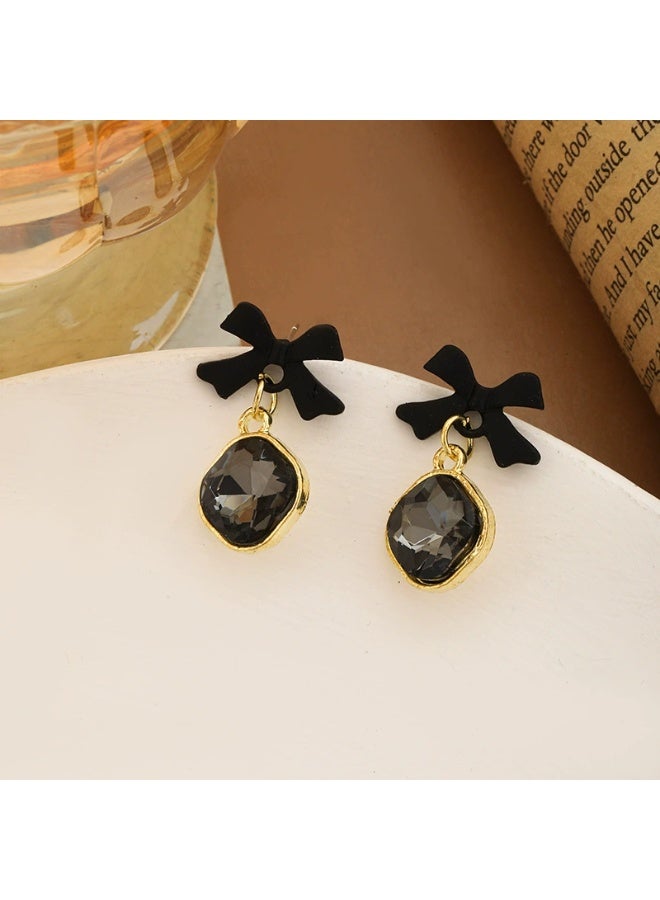 Goolsky 925 Sterling Silver Black & Red Bow Earrings – Korean Fashion Design, Trendy Women’s Stud Earrings - Image 2