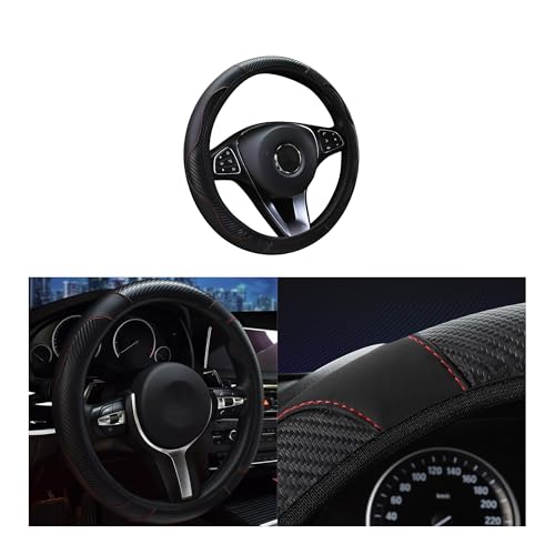 Tioollev Car Steering Wheel Cover, 15 inch Carbon Fiber Microfiber PU Leather Elastic Steering Wheel Protector for Men Women, Universal Durable Car Decorative Fit for Most Cars, Trucks, SVU (Black) - Image 2