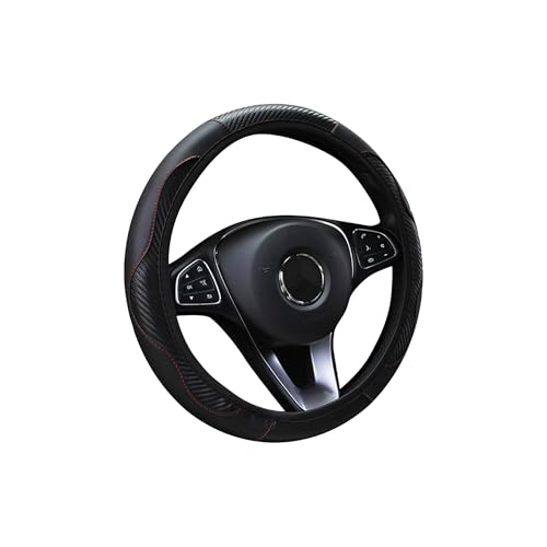Tioollev Car Steering Wheel Cover, 15 inch Carbon Fiber Microfiber PU Leather Elastic Steering Wheel Protector for Men Women, Universal Durable Car Decorative Fit for Most Cars, Trucks, SVU (Black) - Image 1