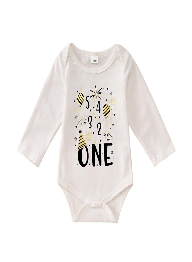 Blithestars My First New Years Baby Boy Girl Outfit Newborn Long Sleeve Romper Infant Onesie Firework Print Bodysuit Clothes (White, 6-12M) - Image 1