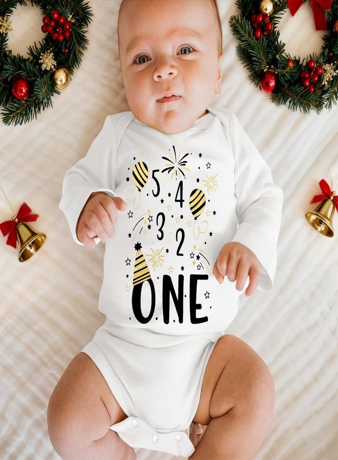 Blithestars My First New Years Baby Boy Girl Outfit Newborn Long Sleeve Romper Infant Onesie Firework Print Bodysuit Clothes (White, 6-12M) - Image 3
