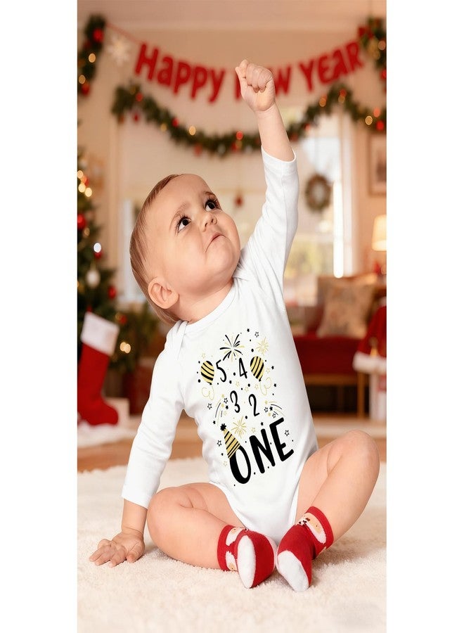 Blithestars My First New Years Baby Boy Girl Outfit Newborn Long Sleeve Romper Infant Onesie Firework Print Bodysuit Clothes (White, 6-12M) - Image 2