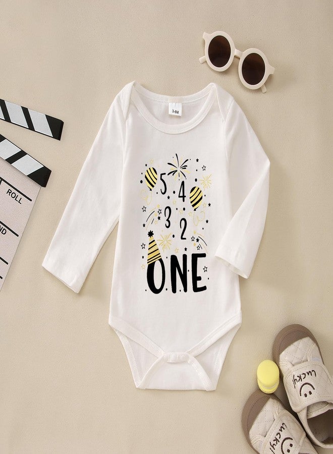 Blithestars My First New Years Baby Boy Girl Outfit Newborn Long Sleeve Romper Infant Onesie Firework Print Bodysuit Clothes (White, 6-12M) - Image 5