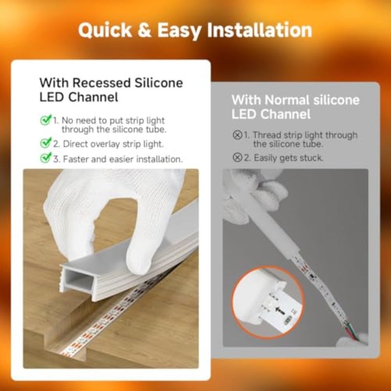 9.8 Ft Flexible LED Channel System for Kitchen Cabinet and Patio Lighting, Aluminum with Milky White Diffuser, Spotless Light Effect for 12mm Width Strips, DIY Installation - Image 5