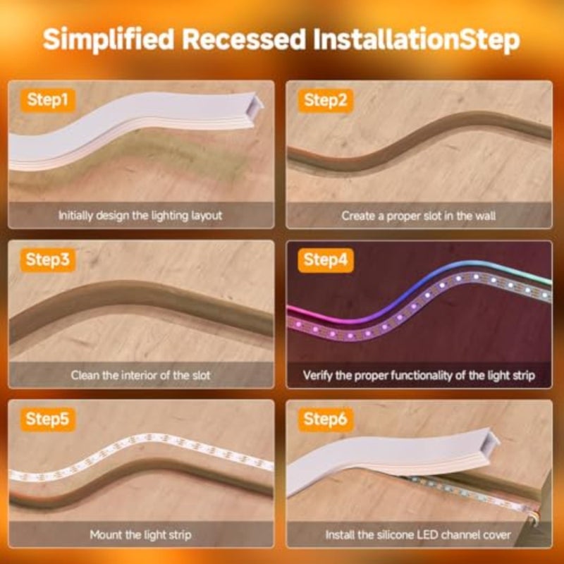 9.8 Ft Flexible LED Channel System for Kitchen Cabinet and Patio Lighting, Aluminum with Milky White Diffuser, Spotless Light Effect for 12mm Width Strips, DIY Installation - Image 3