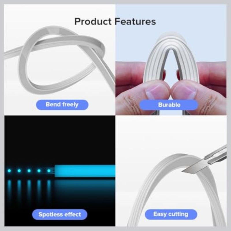 9.8 Ft Flexible LED Channel System for Kitchen Cabinet and Patio Lighting, Aluminum with Milky White Diffuser, Spotless Light Effect for 12mm Width Strips, DIY Installation - Image 2
