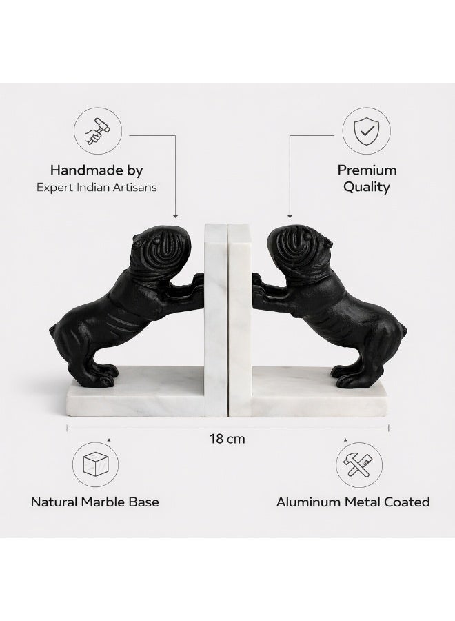 Handmade Decorative Black Dog Bookends with Natural Marble Base - Image 5
