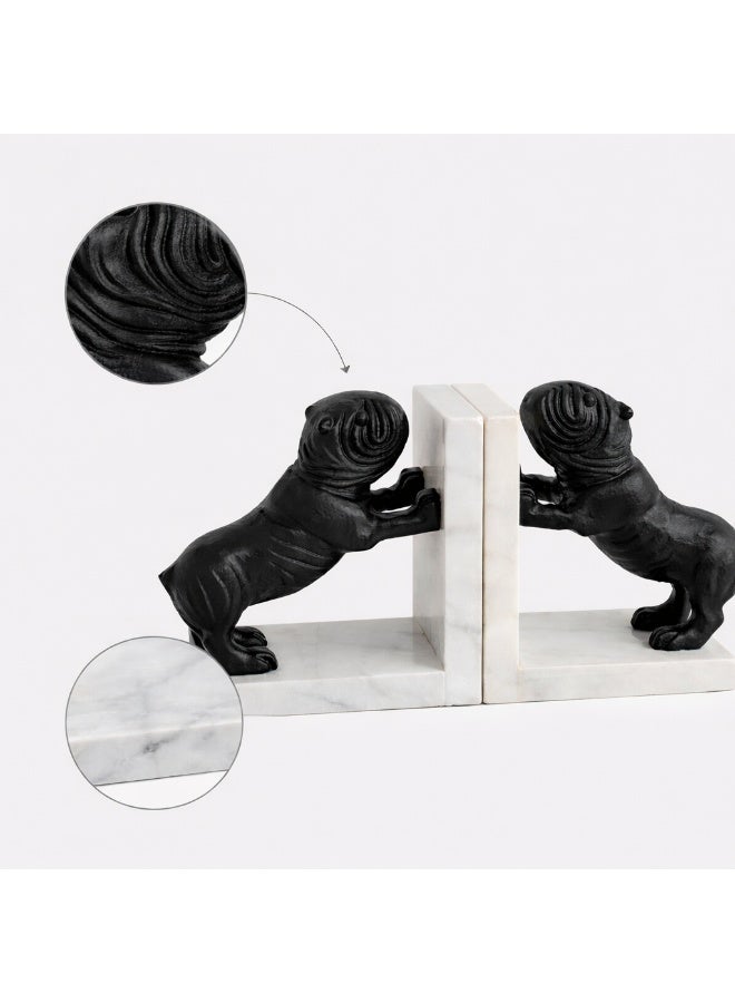 Handmade Decorative Black Dog Bookends with Natural Marble Base - Image 4