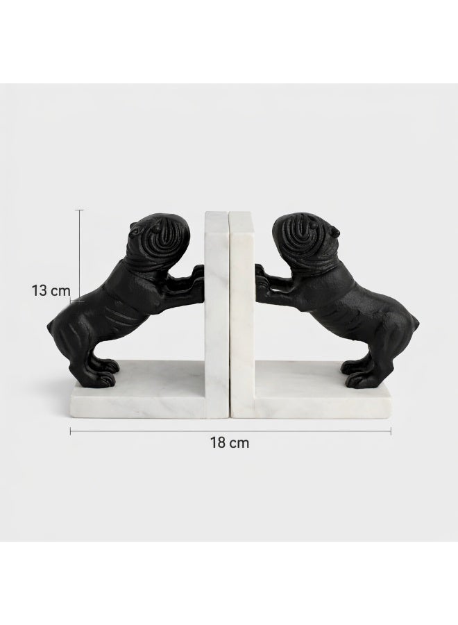 Handmade Decorative Black Dog Bookends with Natural Marble Base - Image 3