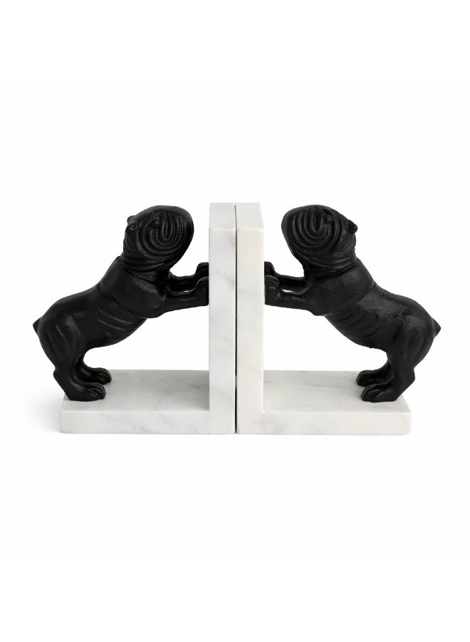 Handmade Decorative Black Dog Bookends with Natural Marble Base - Image 2