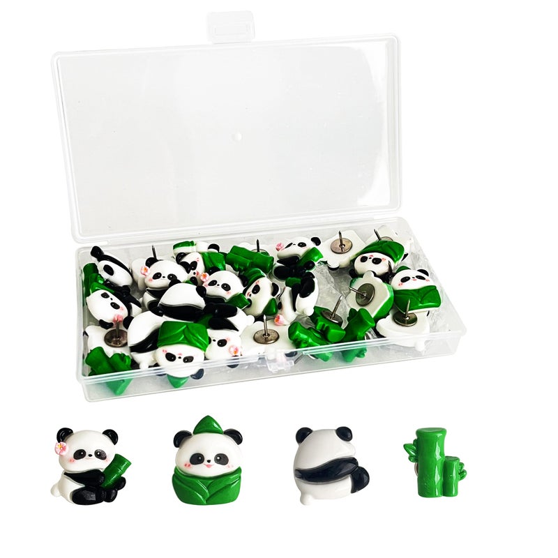 Supfoxer Cute Panda Push Pins - Decorative Resin Thumb Tacks for Bulletin Board, Cork Board, Office, School - 30-Pack - Image 1
