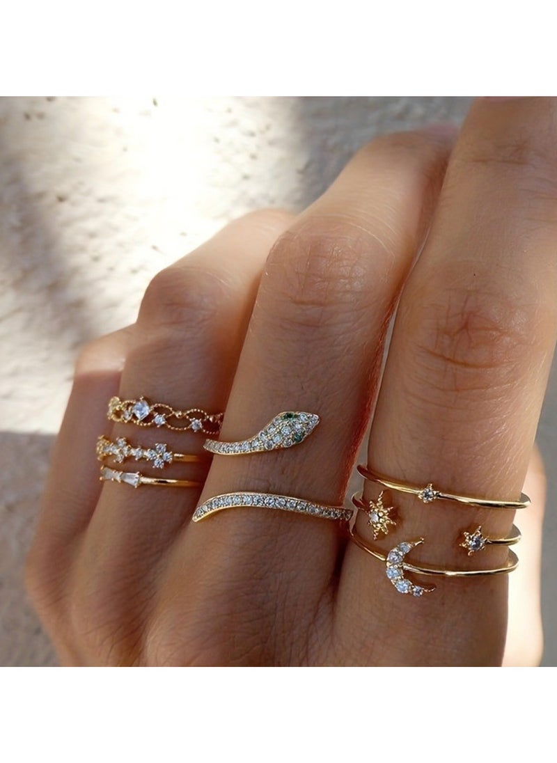 Huitich 7 Pcs Gold Colour Ring Set Elegant Stackable Rings  - Image 4