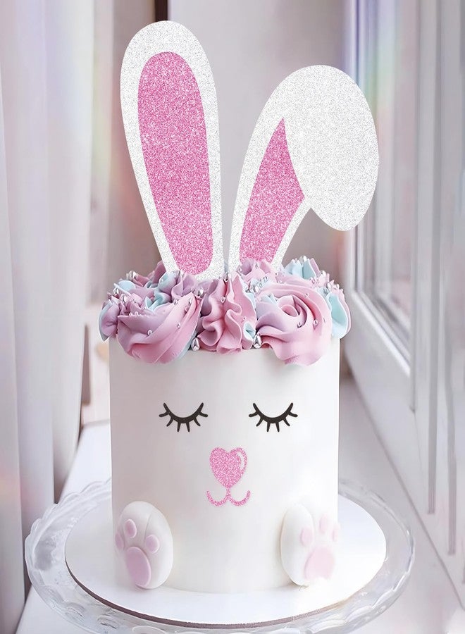 MOAXMOA Easter Bunny Cake Topper With Eyes&Nose, Bunny Ears Cake Topper, Easter Theme Cake Topper for Birthday Party, Baby Shower, Eater Party Cake Decoration - Image 4