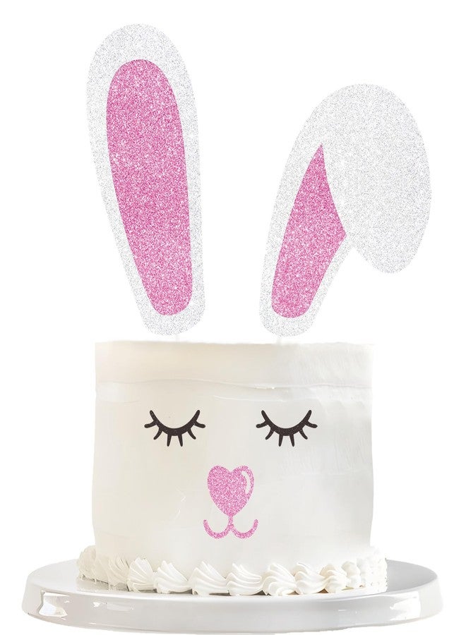 MOAXMOA Easter Bunny Cake Topper With Eyes&Nose, Bunny Ears Cake Topper, Easter Theme Cake Topper for Birthday Party, Baby Shower, Eater Party Cake Decoration - Image 1