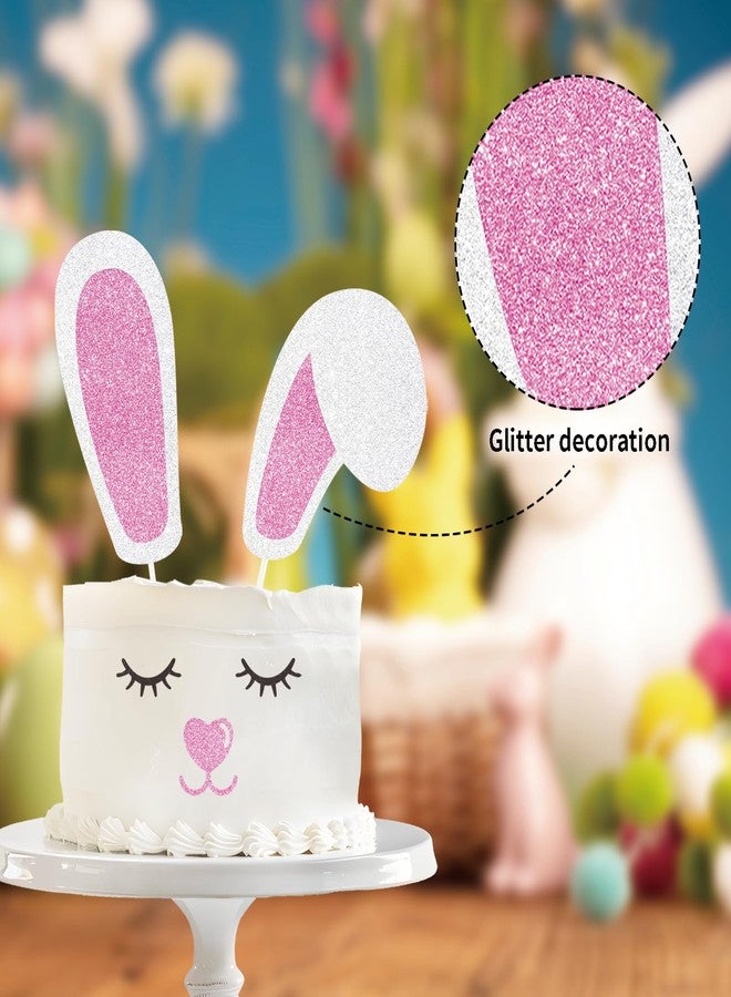 MOAXMOA Easter Bunny Cake Topper With Eyes&Nose, Bunny Ears Cake Topper, Easter Theme Cake Topper for Birthday Party, Baby Shower, Eater Party Cake Decoration - Image 3