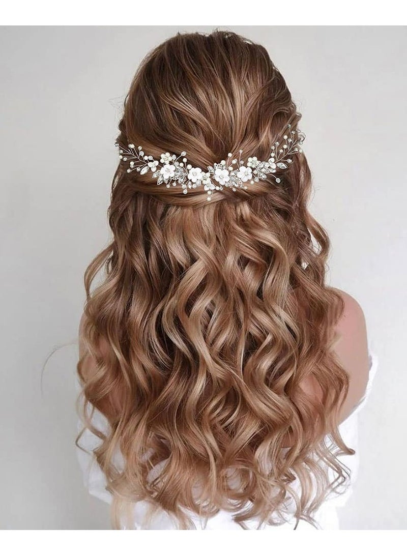Oasisgalore Hair Accessories for Women Bridal wedding Flower, Hair Accessories for Baby Girl Women (A-Silver)  - Image 2