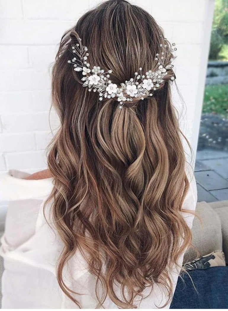 Oasisgalore Hair Accessories for Women Bridal wedding Flower, Hair Accessories for Baby Girl Women (A-Silver)  - Image 4