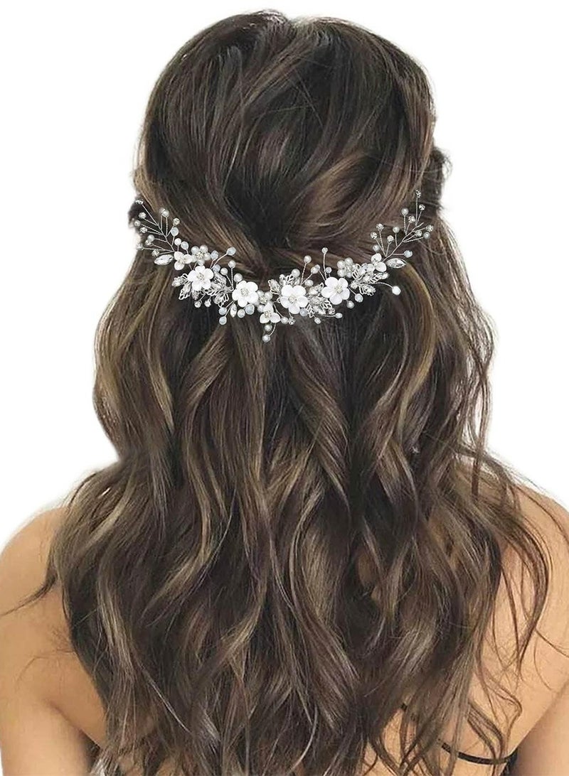 Oasisgalore Hair Accessories for Women Bridal wedding Flower, Hair Accessories for Baby Girl Women (A-Silver)  - Image 1