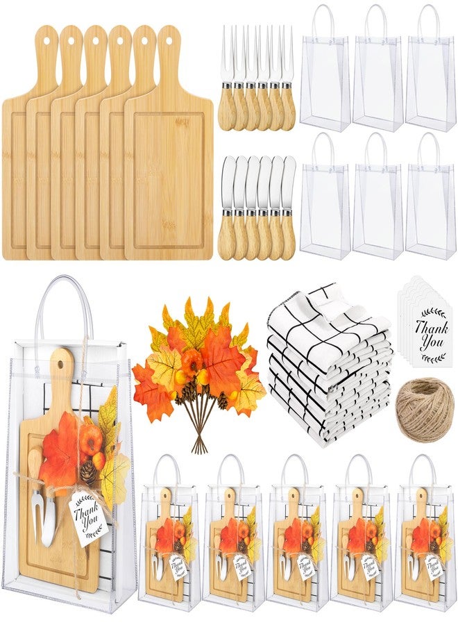 Kochorie 6 Sets Fall Baby Shower Favors 43 Pcs Wooden Square Cheese Board with Knives Forks Kitchen Towels Tags, Pre-Assembled Gifts for Fall Thanksgiving Party Supplies Winner Game Prizes - Image 1
