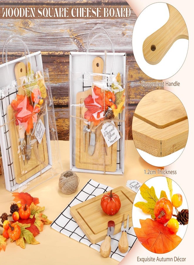 Kochorie 6 Sets Fall Baby Shower Favors 43 Pcs Wooden Square Cheese Board with Knives Forks Kitchen Towels Tags, Pre-Assembled Gifts for Fall Thanksgiving Party Supplies Winner Game Prizes - Image 3