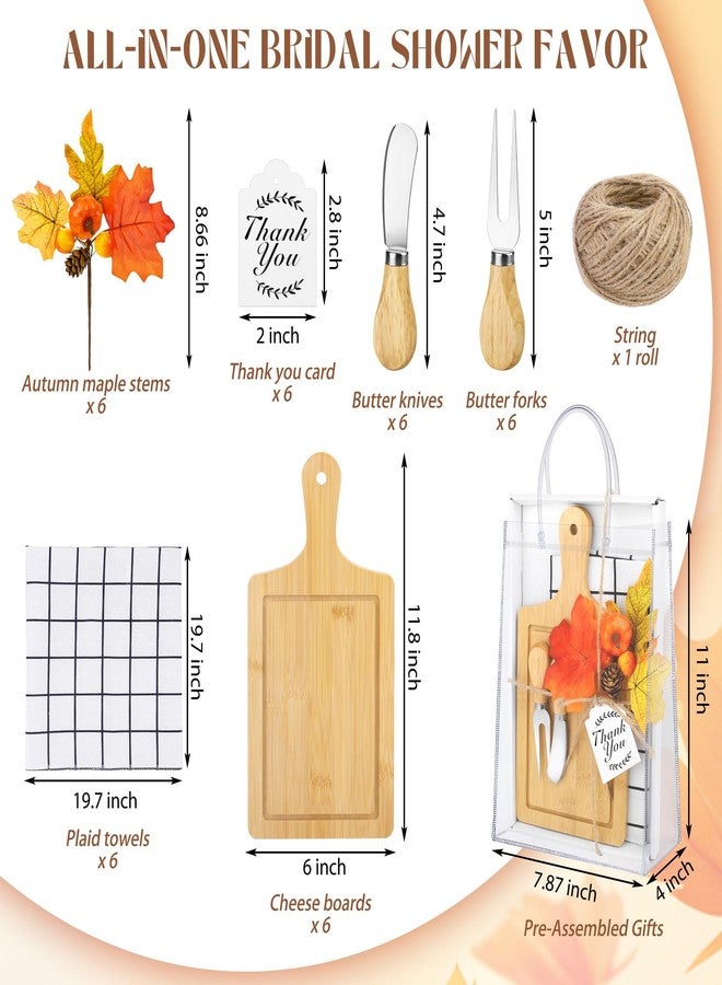 Kochorie 6 Sets Fall Baby Shower Favors 43 Pcs Wooden Square Cheese Board with Knives Forks Kitchen Towels Tags, Pre-Assembled Gifts for Fall Thanksgiving Party Supplies Winner Game Prizes - Image 2