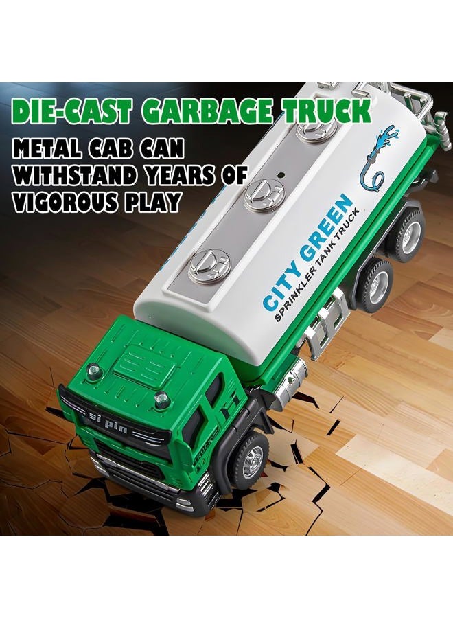 TAKGUD 4 Packs Die-cast Mini Garbage Truck Toy, Metal Trash Truck Vehicles Set for Kids, Friction Powered Recycling Truck, Tankers, Alloy Dump Truck Model Toy for Toddlers Boys - Image 4