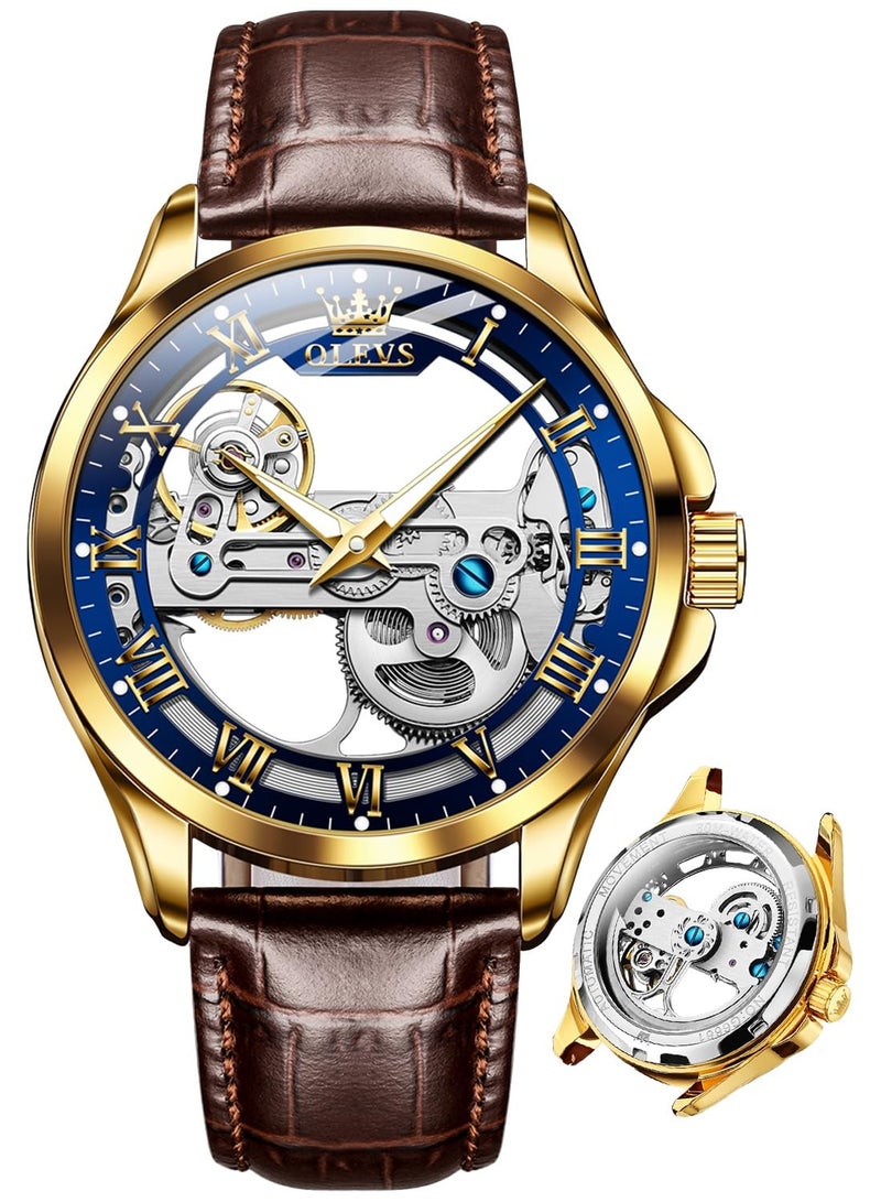 OLEVS Men's Skull Luxury Leather Waterproof Luminous Watch 6661 - Image 1