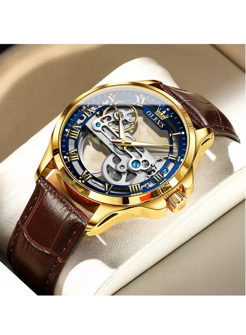 OLEVS Men's Skull Luxury Leather Waterproof Luminous Watch 6661 - Image 2