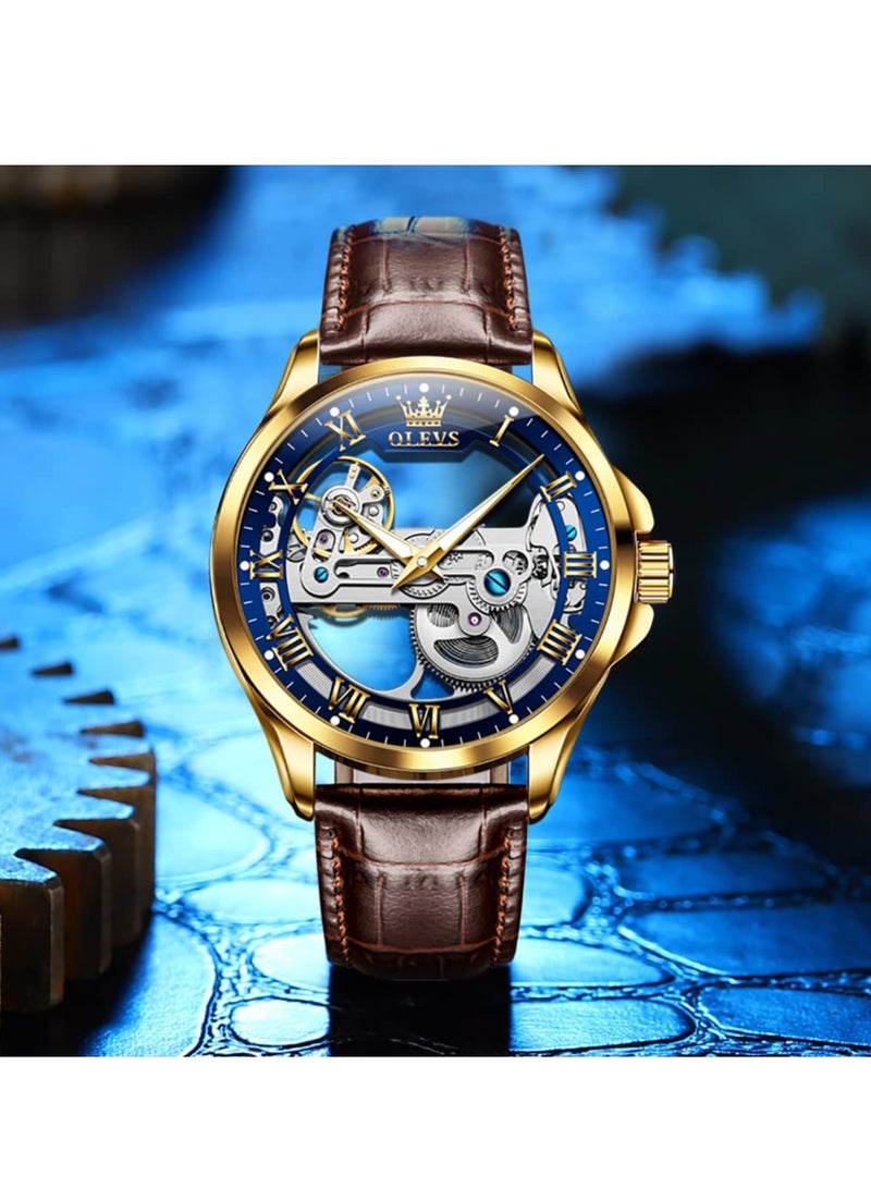 OLEVS Men's Skull Luxury Leather Waterproof Luminous Watch 6661 - Image 3