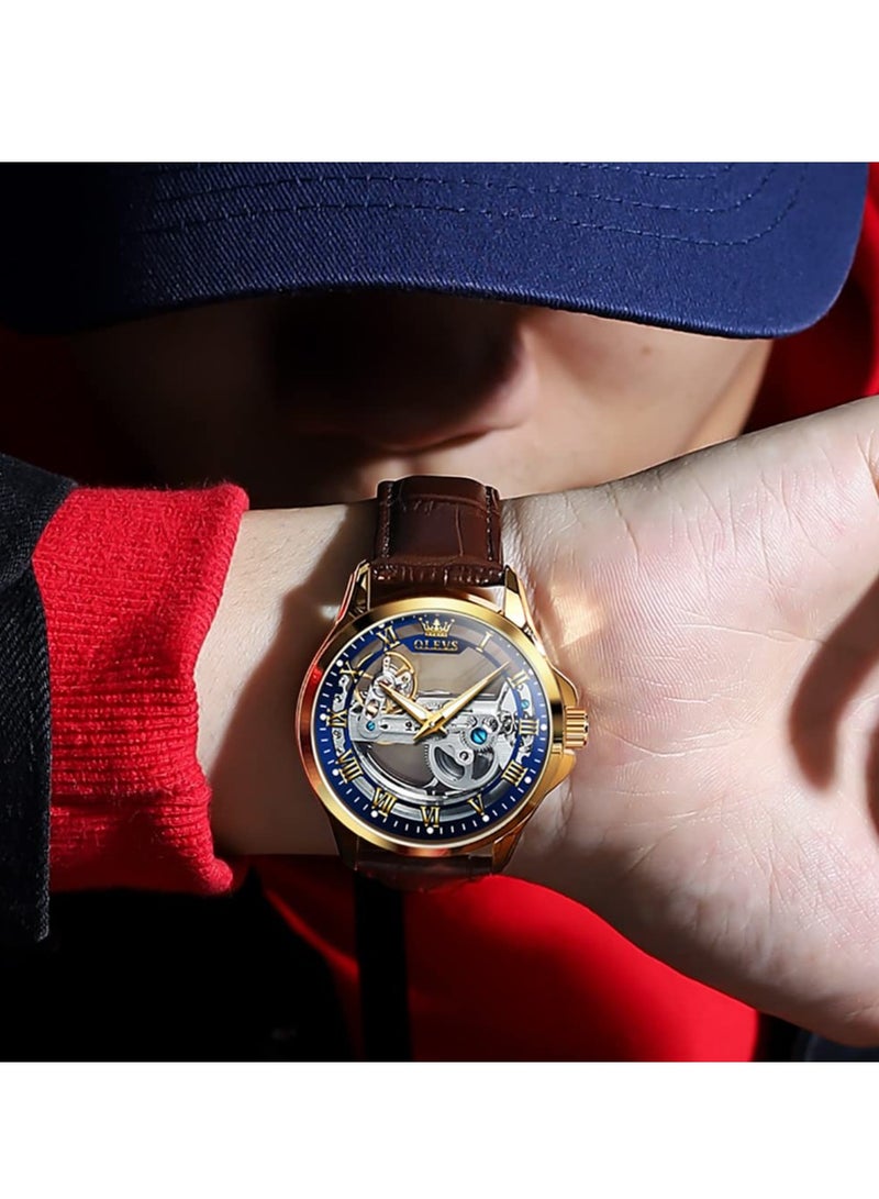 OLEVS Men's Skull Luxury Leather Waterproof Luminous Watch 6661 - Image 5