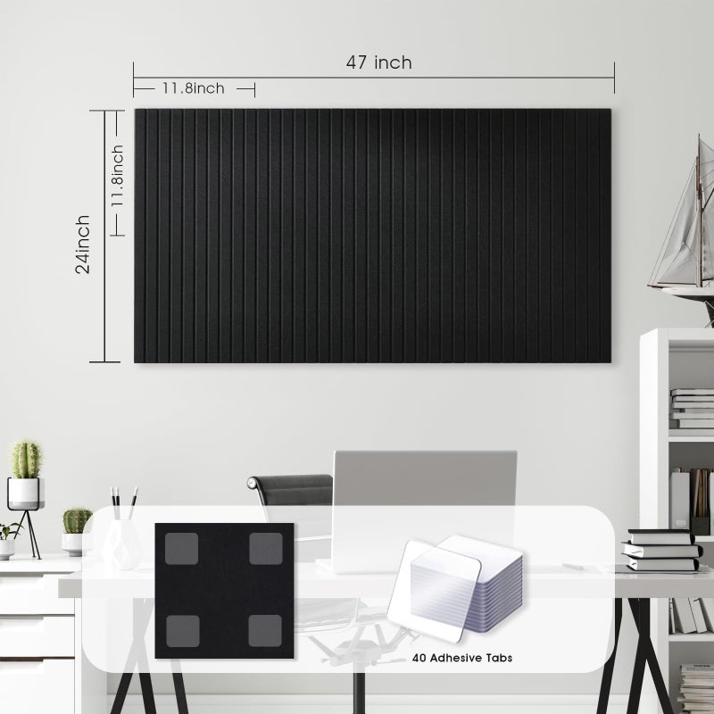 AkuDecor Large Cork Board for Office, 8 Pack Felt Wall Tiles with Slat Wall Paneling and Safe Removable Adhesive Tabs, Felt Bulletin Board Pin Board Cork Boards for Walls - Black - Image 4
