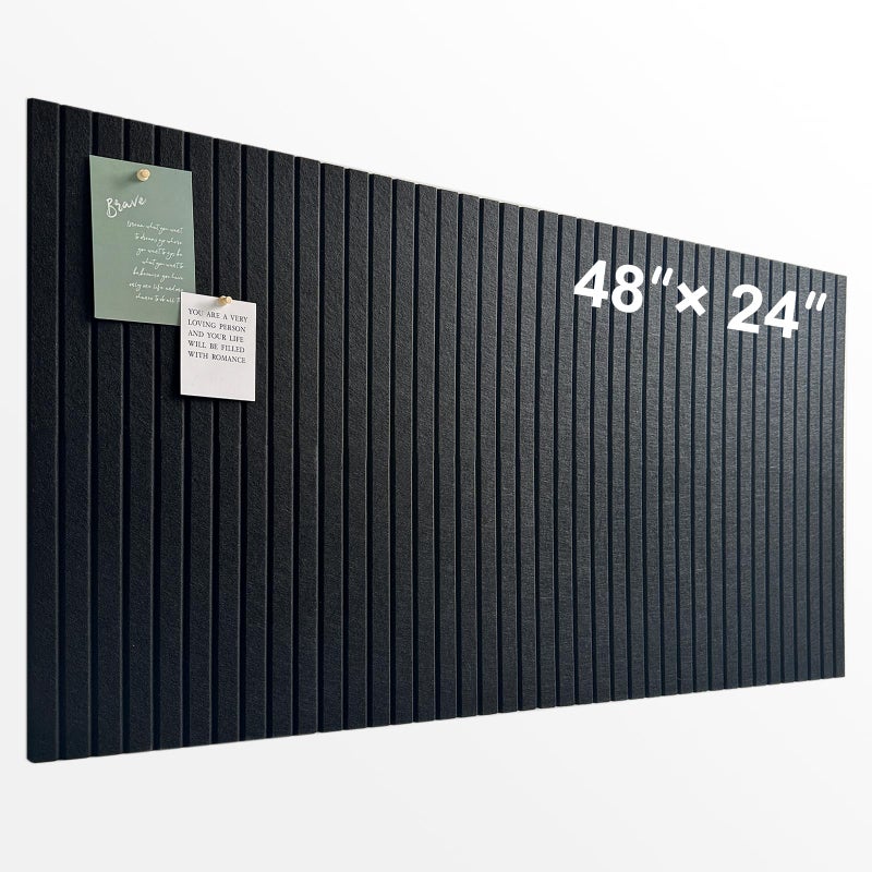 AkuDecor Large Cork Board for Office, 8 Pack Felt Wall Tiles with Slat Wall Paneling and Safe Removable Adhesive Tabs, Felt Bulletin Board Pin Board Cork Boards for Walls - Black - Image 1