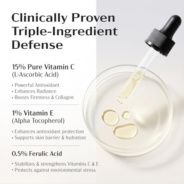 Lanmeri Ceuticals 15% Vitamin C + E + Ferulic Serum: Advanced Antioxidant Defense Formula with 1% Vitamin E & 0.5% Ferulic Acid – High-Stability Vitamin C Serum (1 fl oz) - Image 5