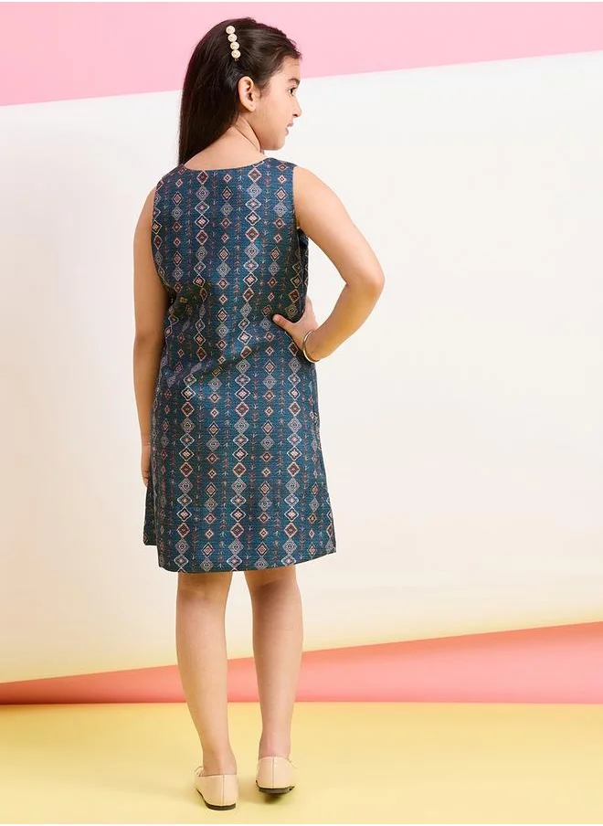 Stylo Bug Geometrical Print V Neck Casual Dress by Styli
