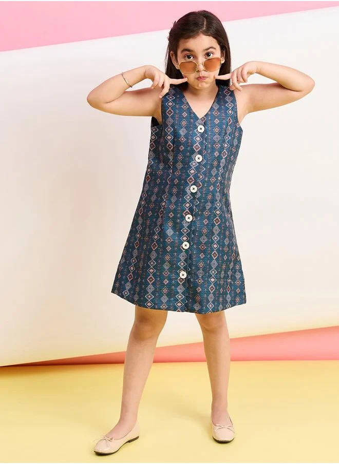 Stylo Bug Geometrical Print V Neck Casual Dress