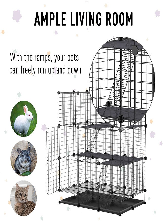 Rabbit Cage for Kitten, Chinchillas, & Small Animals with 6 Independent Trays, Black - Image 2