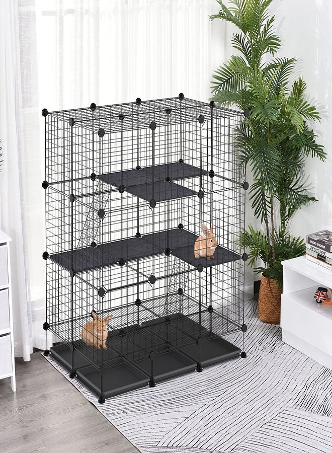 Rabbit Cage for Kitten, Chinchillas, & Small Animals with 6 Independent Trays, Black - Image 1