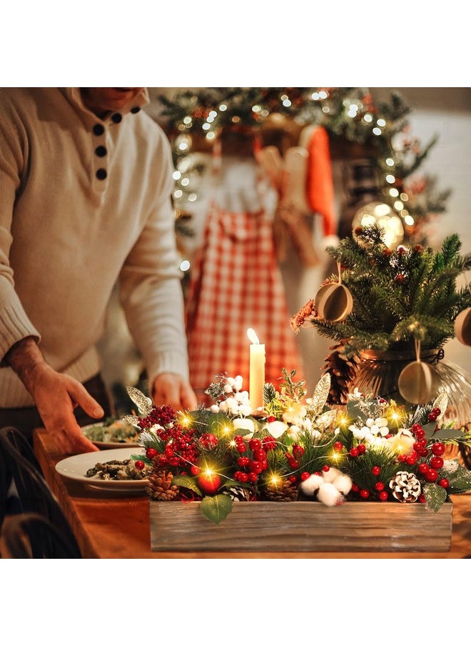 Leinuosen Leinuosen 30 PCS Christmas Table Centerpieces Decorations Christmas Assorted Artificial Floral Picks Berry Rattan Garland Pine Cone with LED Light Xmas Flower Arrangements for Xmas Winter Home Decor  - Image 5