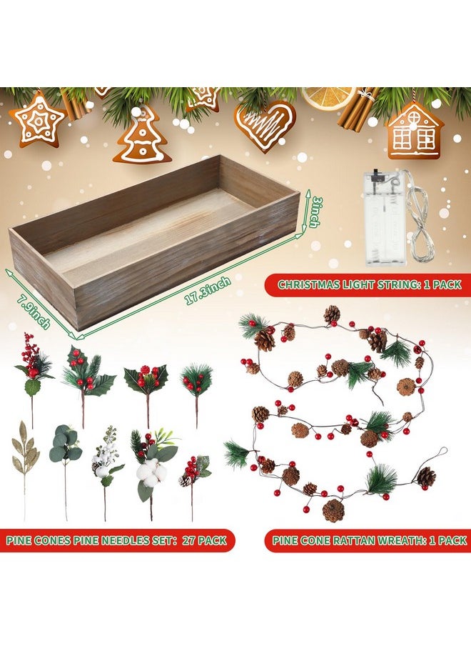 Leinuosen Leinuosen 30 PCS Christmas Table Centerpieces Decorations Christmas Assorted Artificial Floral Picks Berry Rattan Garland Pine Cone with LED Light Xmas Flower Arrangements for Xmas Winter Home Decor  - Image 3
