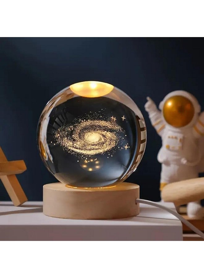 FLYNGO FLYNGO 3D Galaxy Crystal Ball Night Lamp, Creative Engraved Night Light for Kids Room, USB Table LED Lamp with Woodern Base, Light for Home Office Decoration Birthday Gift (Galaxy)  - Image 1