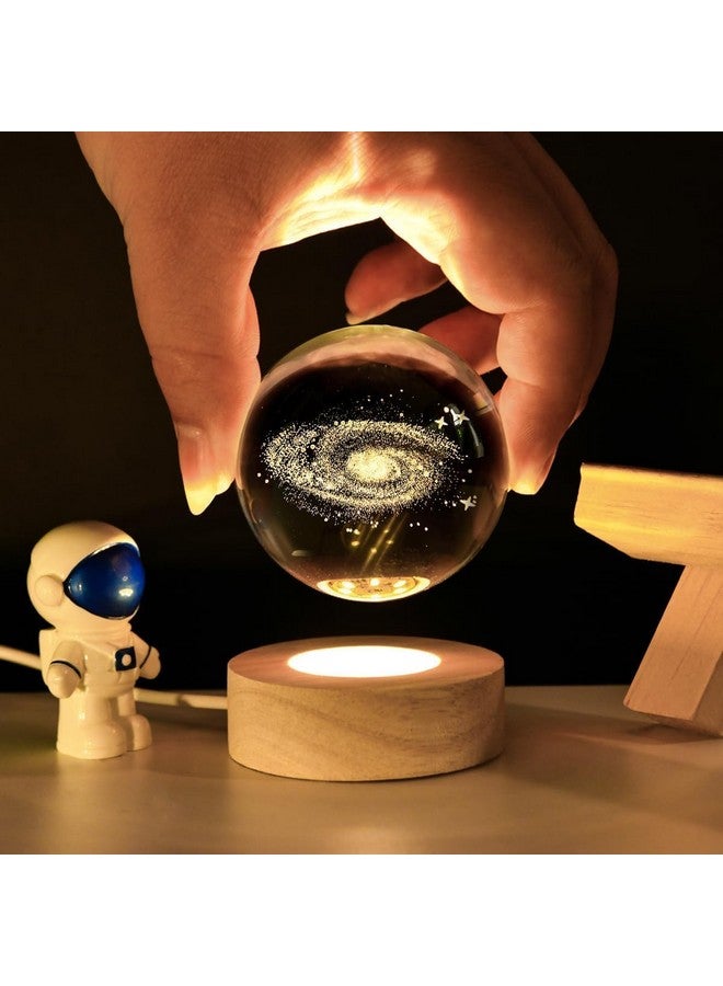 FLYNGO FLYNGO 3D Galaxy Crystal Ball Night Lamp, Creative Engraved Night Light for Kids Room, USB Table LED Lamp with Woodern Base, Light for Home Office Decoration Birthday Gift (Galaxy)  - Image 2